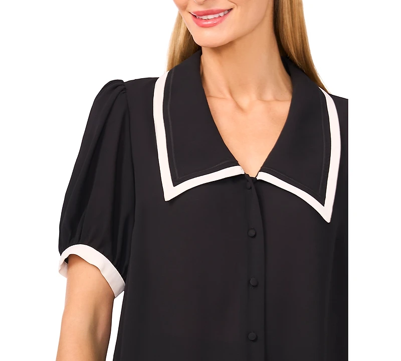 CeCe Women's Collared Puff-Sleeve Blouse