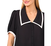 CeCe Women's Collared Puff-Sleeve Blouse