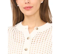 CeCe Women's Crew Neck Mesh Long-Sleeve Cardigan Sweater