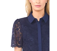 CeCe Women's Lace Short-Sleeve Shirt