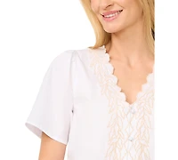 CeCe Women's V-Neck Embroidered Blouse