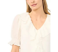 CeCe Women's V-Neck Short-Sleeve Blouse
