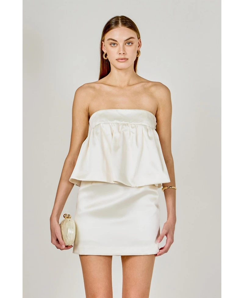 endless rose Women's Strapless Satin Mini Dress