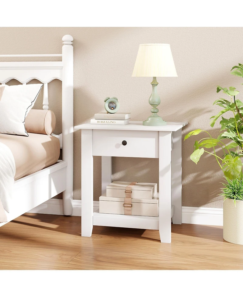 Sugift Three Tier Nightstand with Drawer and Open Storage Shelf