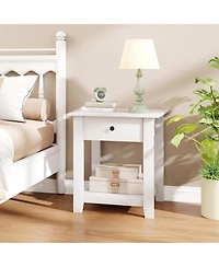 Sugift Three Tier Nightstand with Drawer and Open Storage Shelf