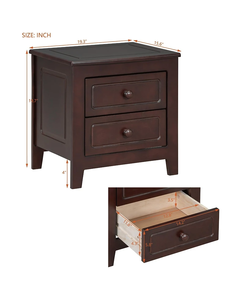 Rainsken 2-Drawer Nightstand, Mid Century Retro Bedside Table for Bedroom and Living Room