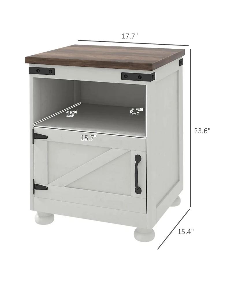 Rainsken Bedside Cabinet, Farmhouse Storage Nightstand with Open Shelf and Cupboard for Living Room, Bedroom.