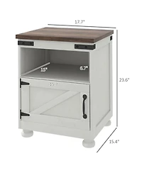 Rainsken Bedside Cabinet, Farmhouse Storage Nightstand with Open Shelf and Cupboard for Living Room, Bedroom.