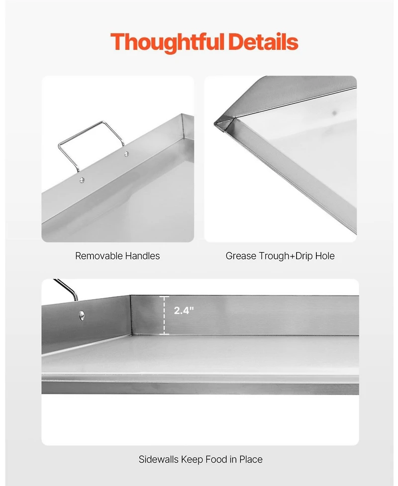 Ecooso Inch Stainless Steel Griddle Plate for Gas Grill with Handles