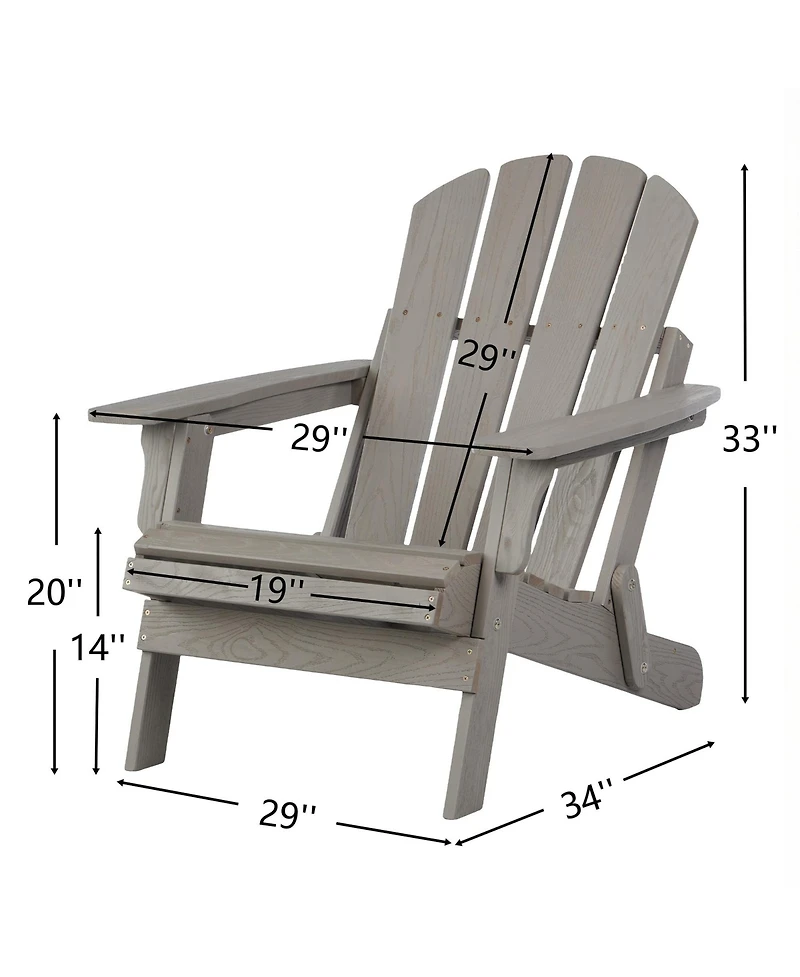 Clihome Wooden Oversize Outdoor Folding Adirondack Chair with BackRest & SeatBoard, Wood Patio Chair