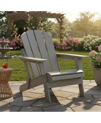 Clihome Wooden Oversize Outdoor Folding Adirondack Chair with BackRest & SeatBoard, Wood Patio Chair