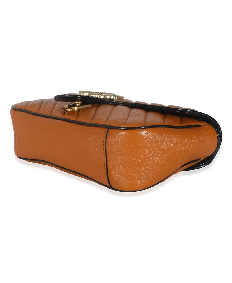 Pre-Owned Gucci Cognac Calfskin Matelasse Diagonal Small Torchon Gg Marmont Shoulder Bag