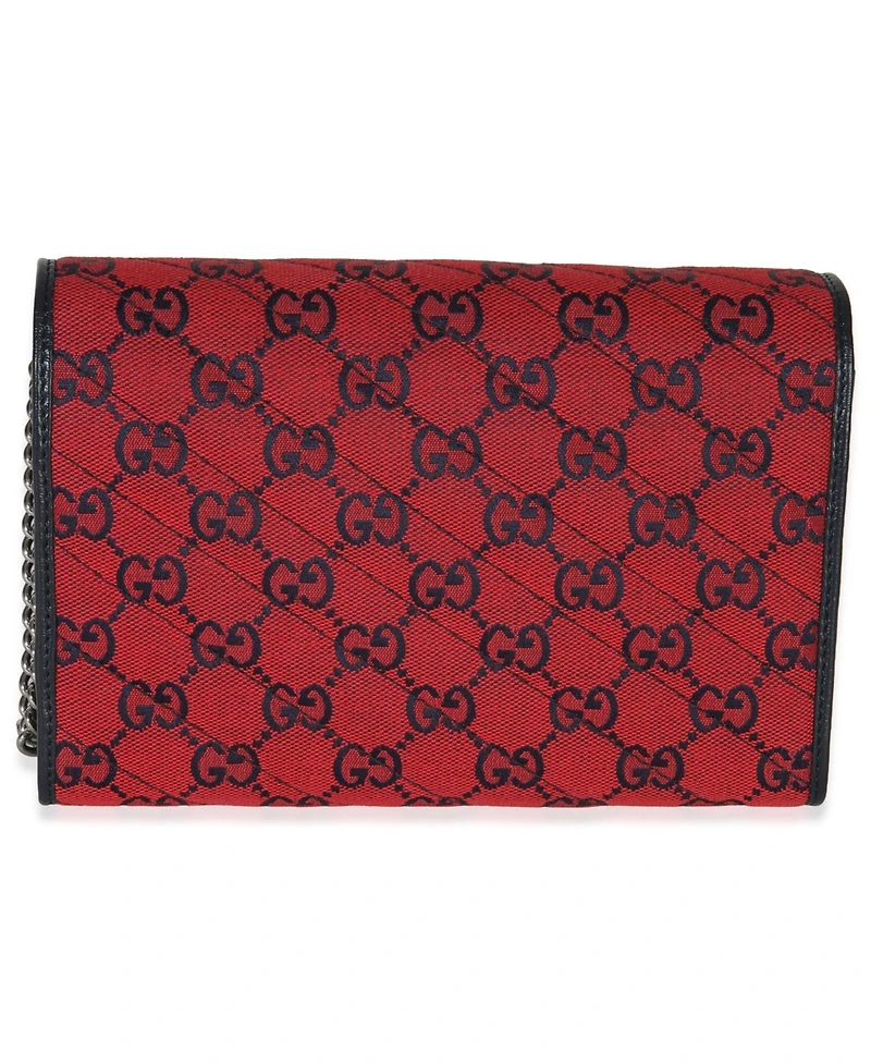 Pre-Owned Gucci Red Blue Matelasse Diagonal Canvas Gg Marmont Chain Wallet