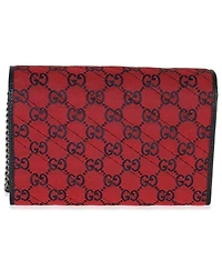 Pre-Owned Gucci Red Blue Matelasse Diagonal Canvas Gg Marmont Chain Wallet