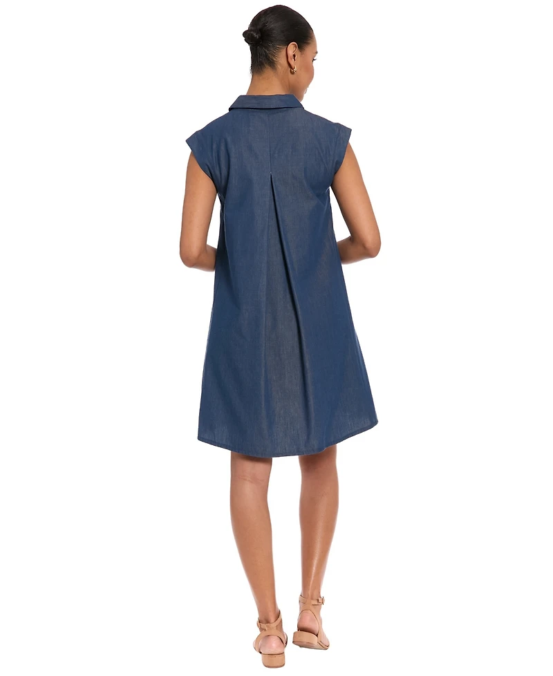 London Times Petite Cap-Sleeve Collared A-Line Dress