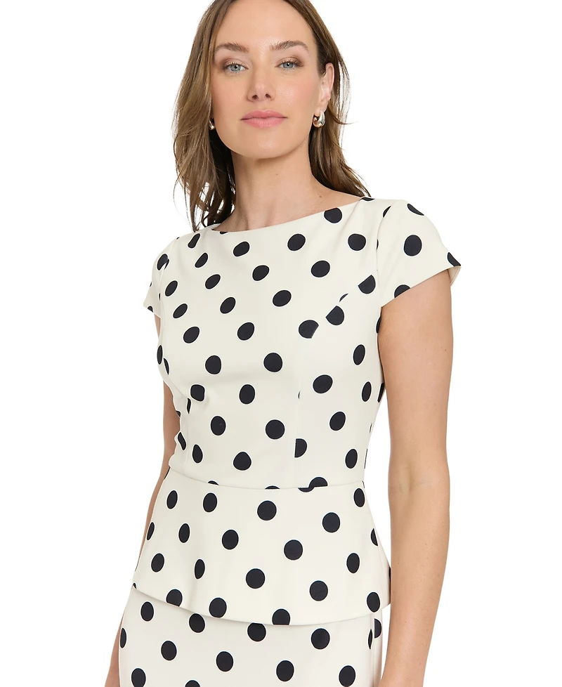 London Times Petite Cap-Sleeve Boat Neck Peplum Dress