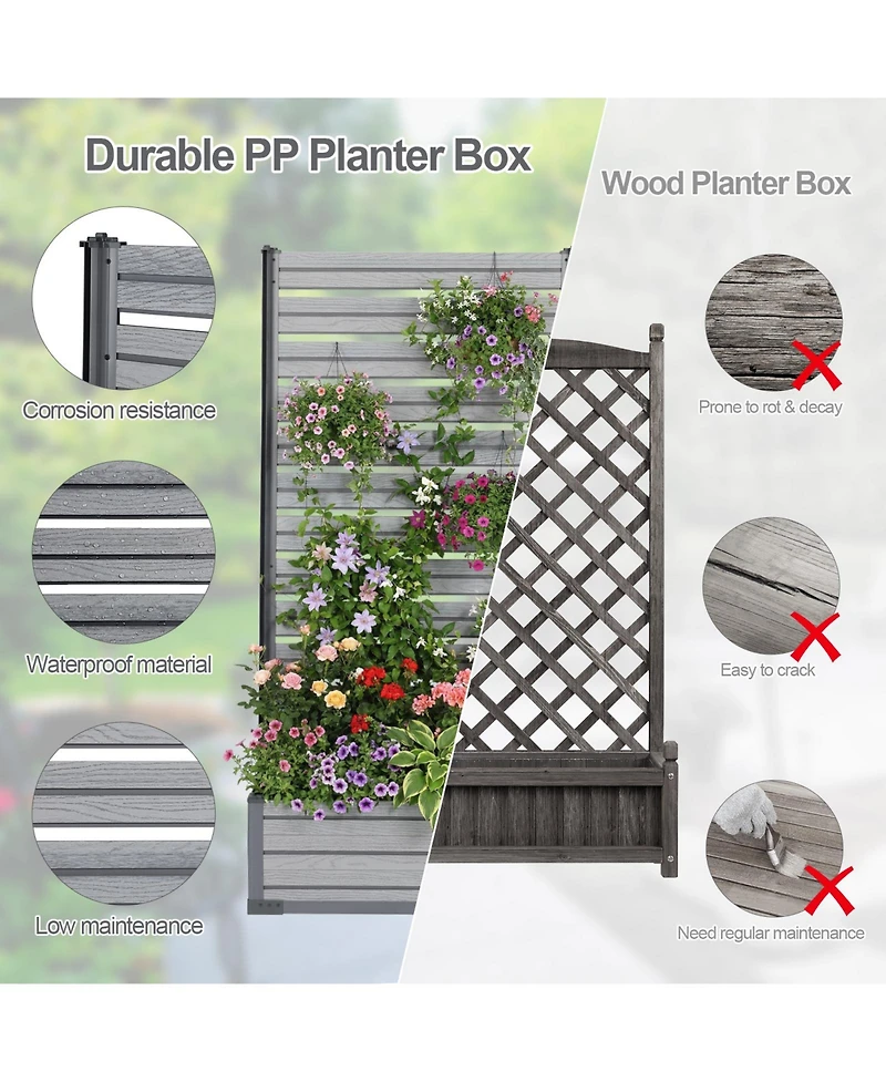 Aoodor Patio Privacy Screen with Planter Box for Climbing Plants, Freestanding or Wall Mounted Flower Bed with Privacy Panels