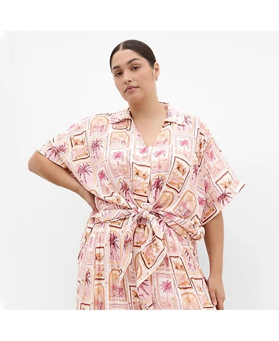 City Chic Women's Plus Postcard Soiree Print Shirt