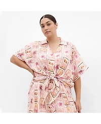 City Chic Women's Plus Postcard Soiree Print Shirt