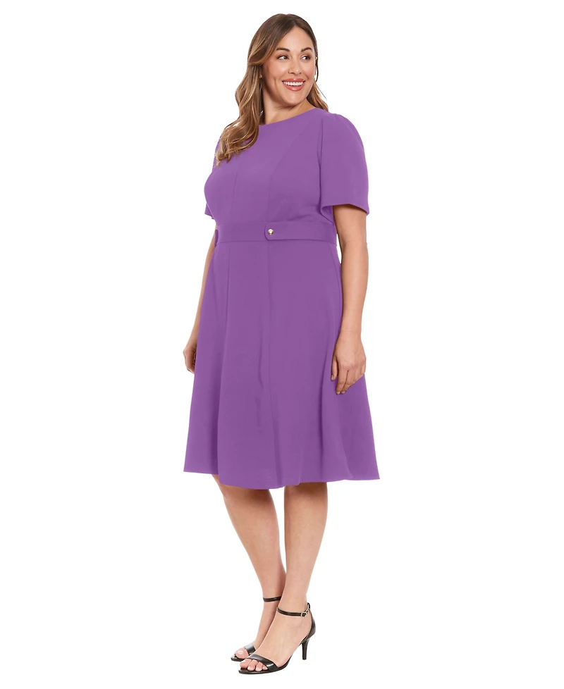 London Times Plus Fit & Flare Scuba Crepe Midi Dress