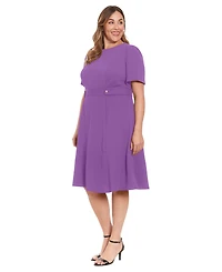 London Times Plus Fit & Flare Scuba Crepe Midi Dress
