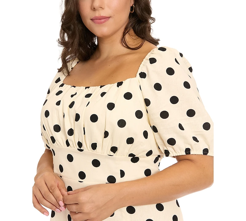 London Times Plus Short-Sleeve Square Neck Midi Dress