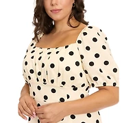 London Times Plus Short-Sleeve Square Neck Midi Dress