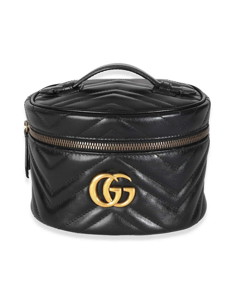 Pre-Owned Gucci Black Calfskin Matelasse Mini Gg Marmont Round Backpack