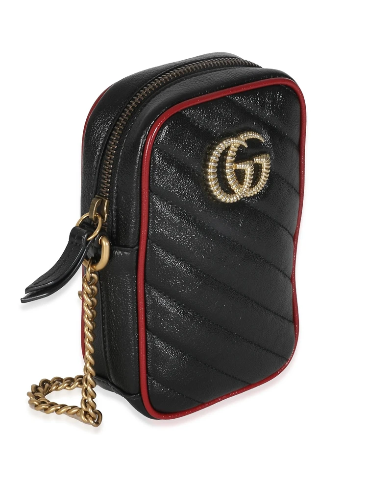 Pre-Owned Gucci Red Black Calfskin Matelasse Mini Gg Marmont Crossbody Bag