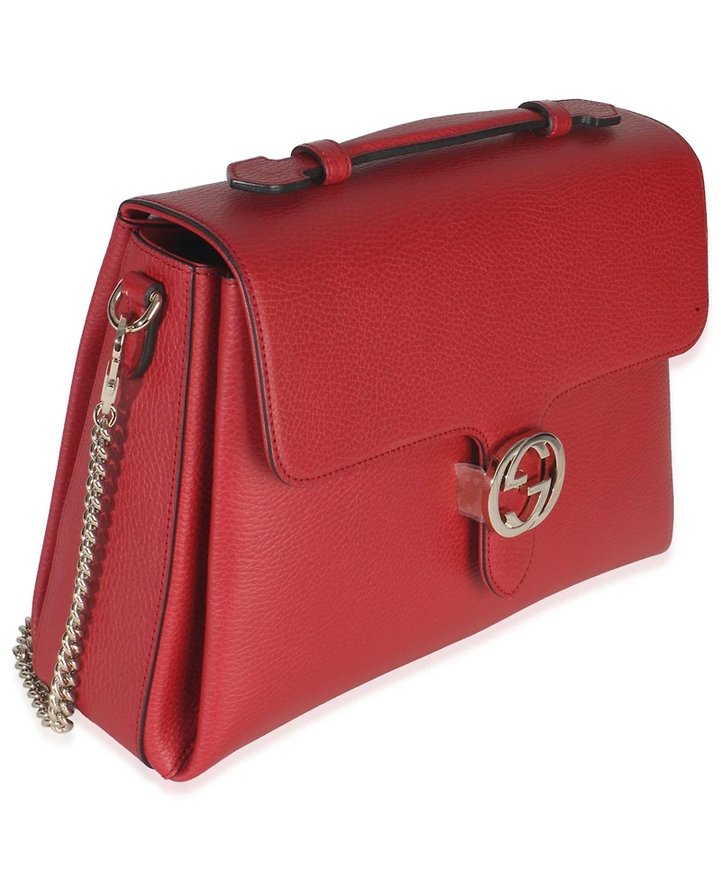 Pre-Owned Gucci Red Dollar Calfskin Medium Interlocking G Top Handle Bag