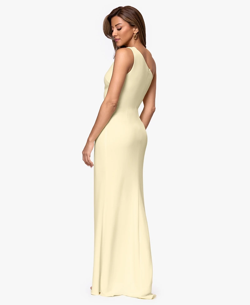 B&A By Betsy and Adam Petite One-Shoulder Sheath Gown