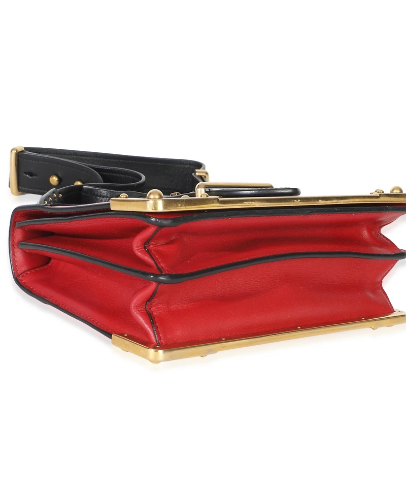 Pre-Owned Prada Red Black City Calfskin Saffiano Cahier Bag