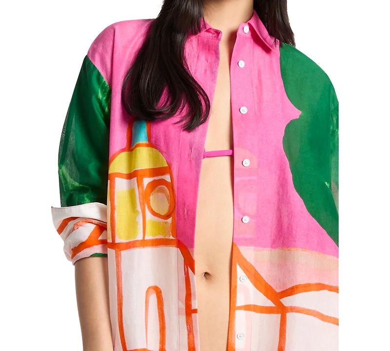 Michael Kors Women's Long-Sleeve Tropez Printed Shirt Dress