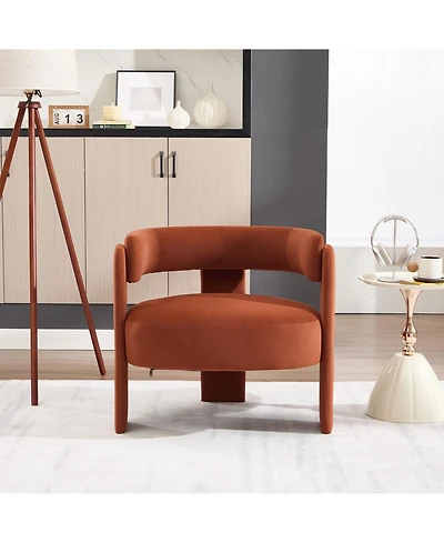 Rainsken Velvet Accent Chair, Mid-Century Modern Armchair with Wooden Legs and Adjustable Foot Nails for Living Room, Home Office, Bedroom