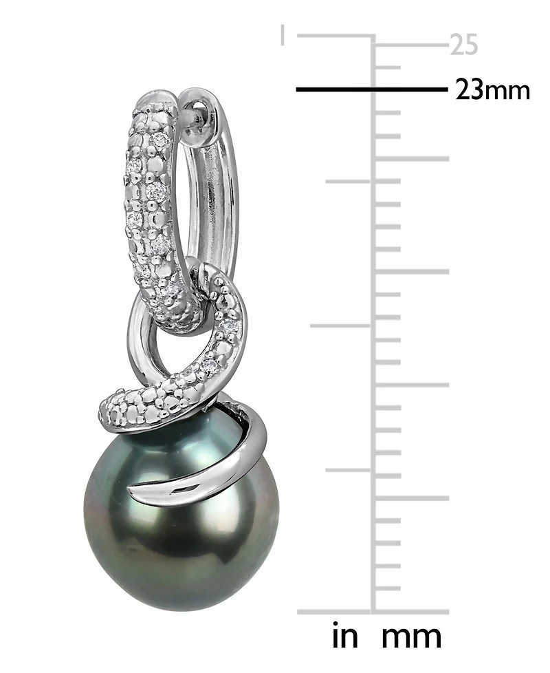 Macy's Cultured Tahitian Pearl and Diamond (1/10 ct. t.w.) Drop Earrings in Sterling Silver