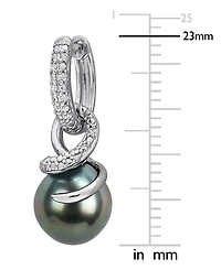 Macy's Cultured Tahitian Pearl and Diamond (1/10 ct. t.w.) Drop Earrings in Sterling Silver