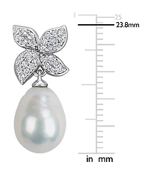 Macy's Cultured Freshwater Pearl & White Topaz (5/8 ct t.w.) Drop Earrings in Sterling Silver