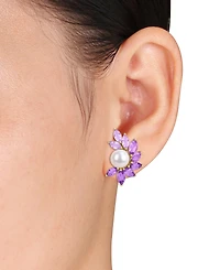 Macy's Cultured Freshwater Pearl and Amethyst Stud Earrings (6-3/4 ct. t.w.) in 18k Gold Flash Plated Sterling Silver