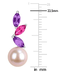 Macy's Cultured Freshwater Pearl, Pink Amethyst (1 ct. t.w.) & Pink Topaz (3/8 ct. t.w.) Earrings in Sterling Silver