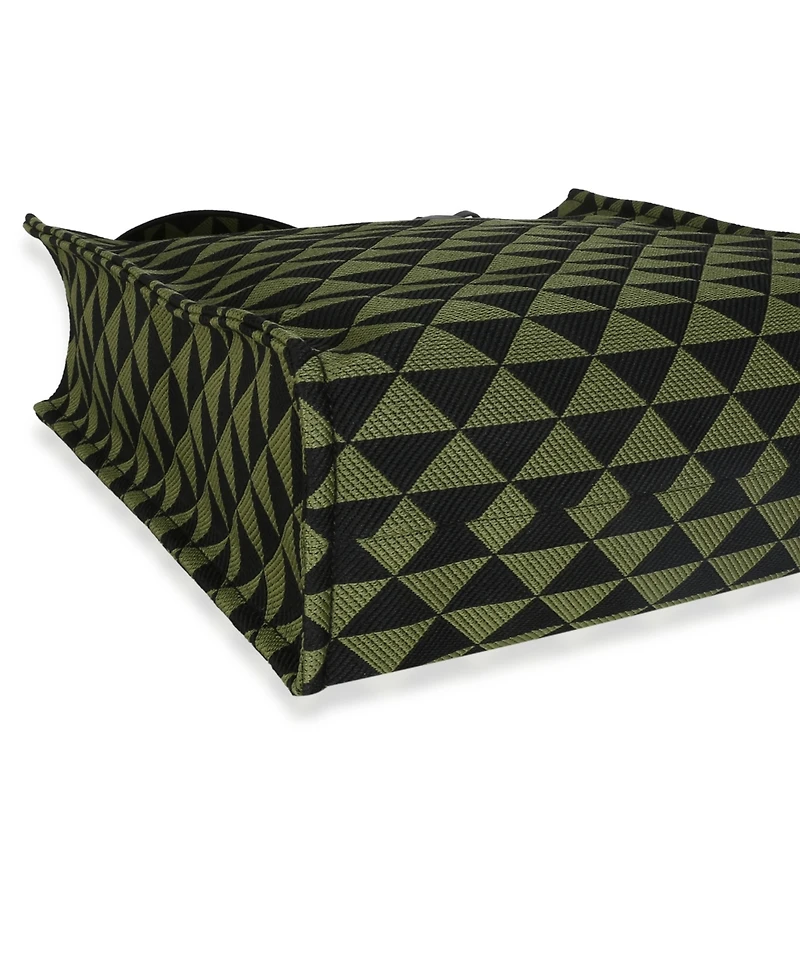 Pre-Owned Prada Black Green Jacquard Triangolo Symbole Shopping Tote