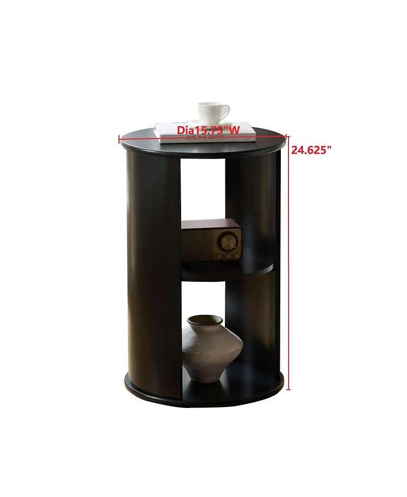 Kings Brand Furniture Round Side Table with Storage, 3-Tier Small Accent End for Living Room, Bedroom, Bedside, Office, Space-Saving Nightstand