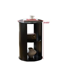 Kings Brand Furniture Round Side Table with Storage, 3-Tier Small Accent End for Living Room, Bedroom, Bedside, Office, Space-Saving Nightstand