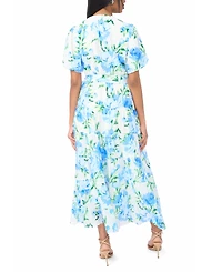 Msk Women's Faux Wrap V-Neck Tie-Waist Tiered Maxi Dress