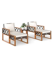 Gymax 5 Pcs Pe Rattan Conversation Set w/Acacia Wood Table Chairs w/Ottomans Outdoor