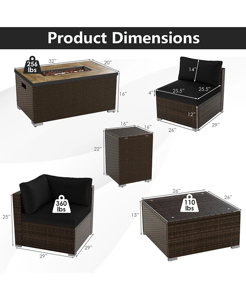 Gymax Set Of 7 Furniture w/32'' Fire Pit Table and Propane Tank Cover Outdoor