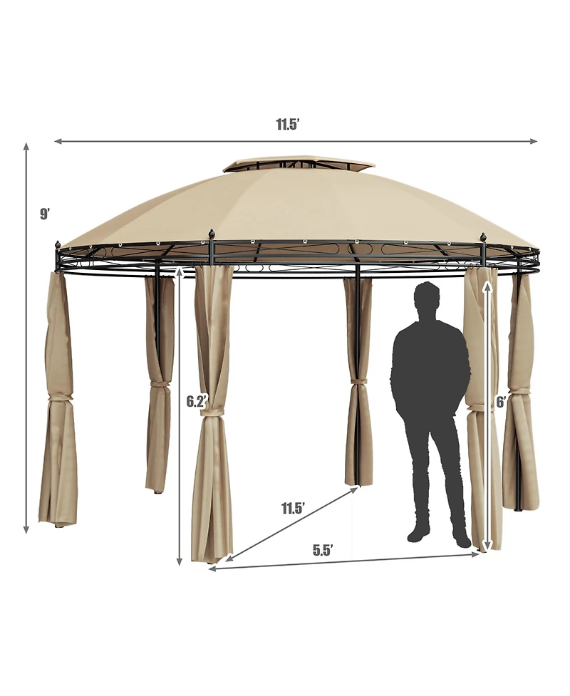 Gymax 11.5' Outdoor Patio Round Dome Gazebo Canopy Shelter Double Roof Steel