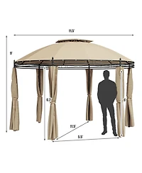 Gymax 11.5' Outdoor Patio Round Dome Gazebo Canopy Shelter Double Roof Steel
