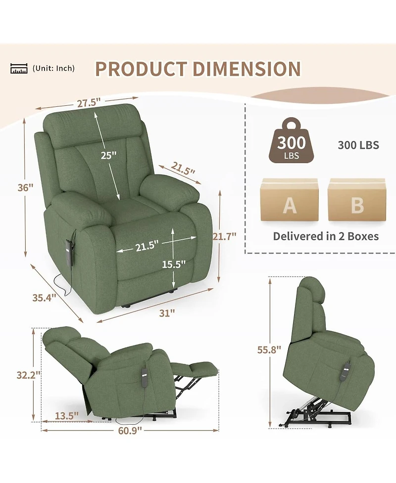 Maison Boucle Snowflake Velvet Lift Chair for Seniors with Remote Control, Electric Recliner Sofa for Elderly, Soft Fabric Power Chair