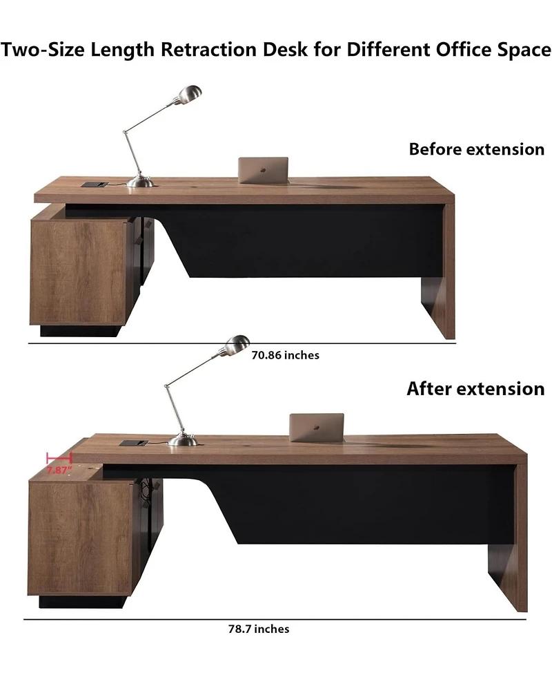 logicfox Retractable Office L-Shaped Desk with Drawers and Lateral File Cabinet