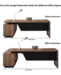 logicfox Retractable Office L-Shaped Desk with Drawers and Lateral File Cabinet